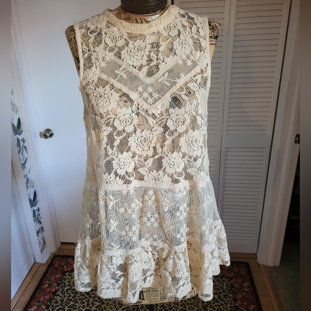 Rebellion Cream Sheer Babydoll Lace Top
